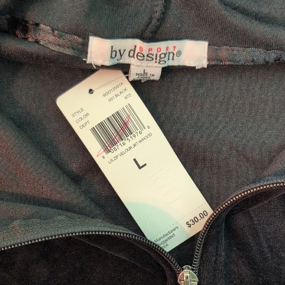 Chic Black Velour Hoodie and Pants Set. By Design Sport. S/L. NWT. - Picture 12 of 12